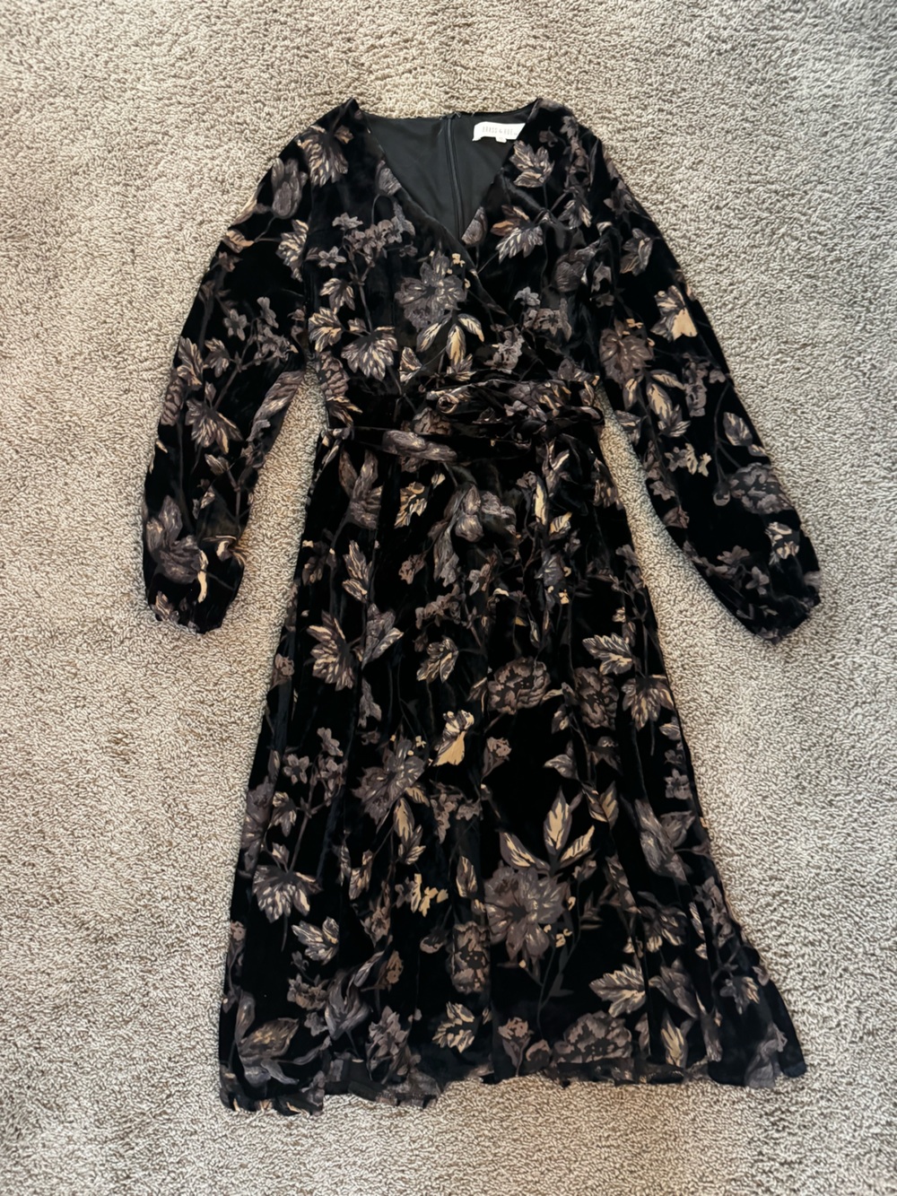 Brass&Roe Black Floral Velvet Wrap Dress